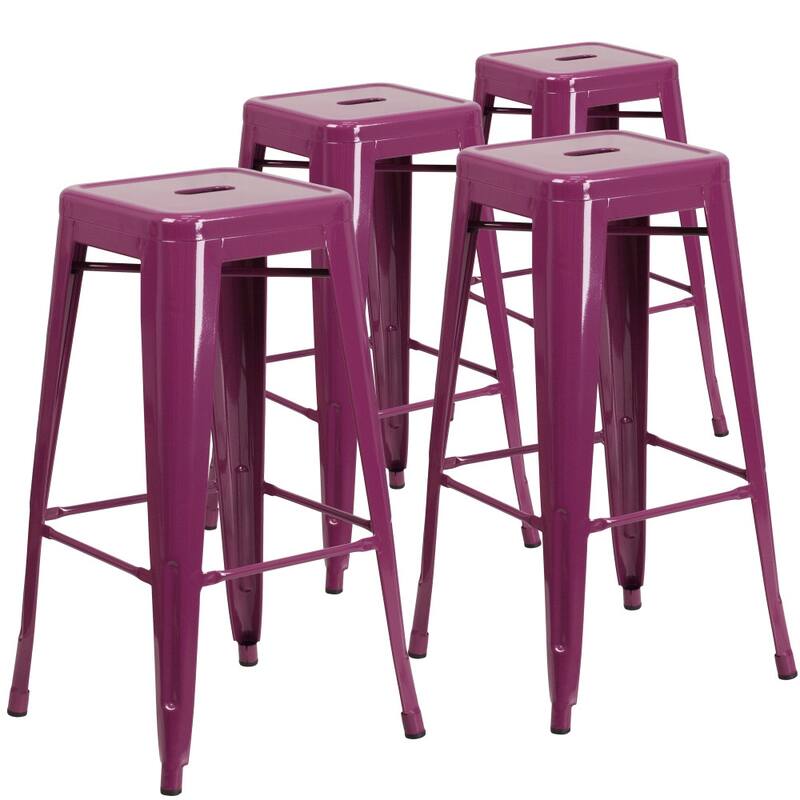 4 Pack 30" High Backless Metal Indoor-Outdoor Barstool with Square Seat