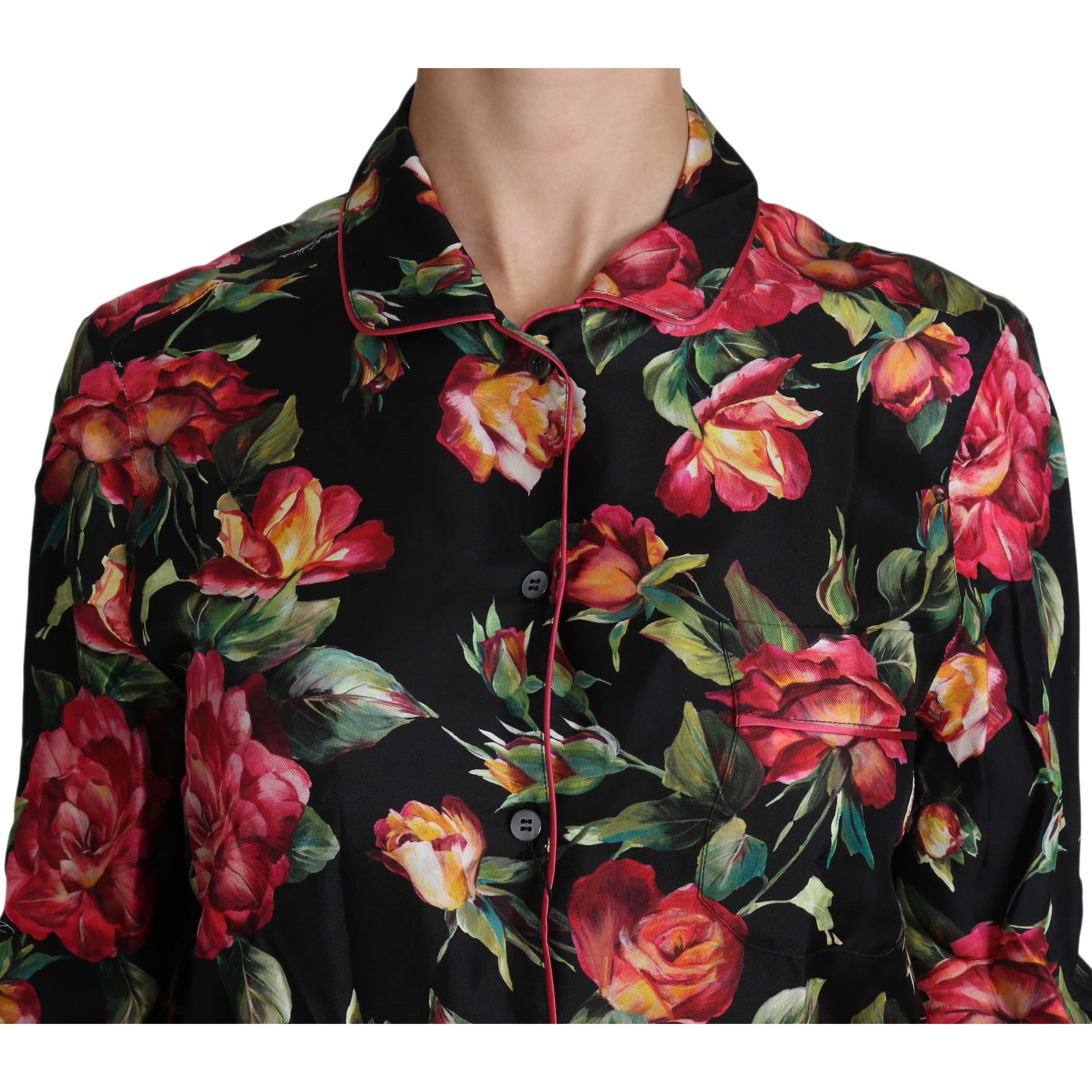 Details about  / DOLCE /& GABBANA Blouse Black Floral Roses Short Sleeve Top IT38// US4//XS RRP $600