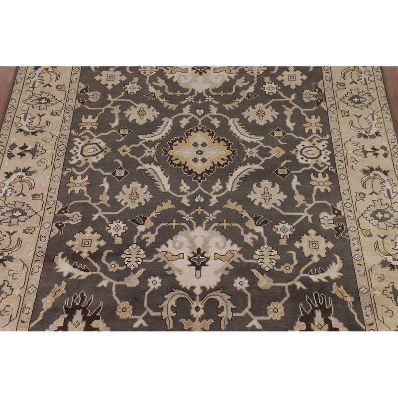 All-Over Floral Gray Oushak Oriental Area Rug Handmade Wool Carpet - 9'3" x 11'7"