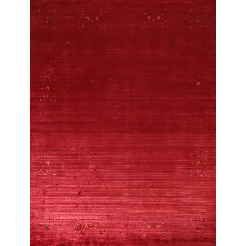 Tribal Red Gabbeh Indian Area Rug Handmade Silk Carpet - 7'10"x 9'8"