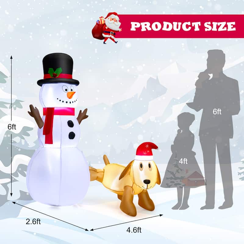 6 FT Inflatable Snowman &Dog Set Christmas Decoration w/ LED Lights