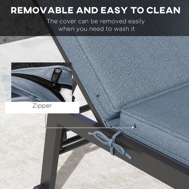 Outsunny 2 Patio Chaise Lounge Chair Cushions with Backrests, Replacement Patio Cushions with Ties for Outdoor Poolside Lounge