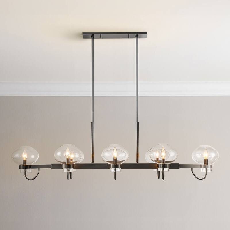 8-Light Industrial Gold/ Black Linear Candle Clear Glass Chandelier for Kitchen Island