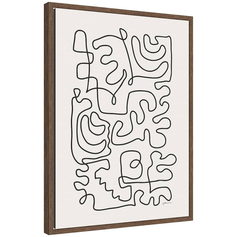 Kate and Laurel Connected Lines by Gabrielly Guedes Framed Canvas Wall Art Print - 18x24 - Walnut