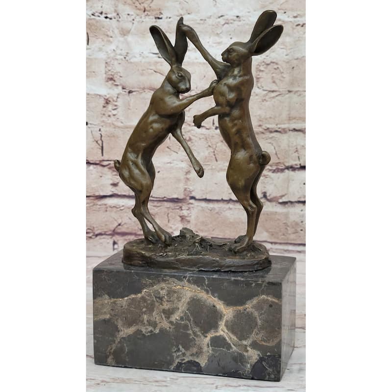 Boxing Hares Imitative Rabbits Bunnies Hot Cast Bronze Figurine Sculpture Statue By Milo