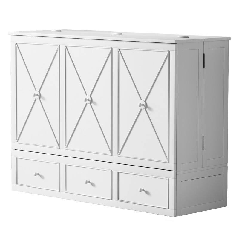 Mixoy Murphy Bed with Foldable Mattress,Modern Cube Cabinet Bed with Storage Drawer & USB Charging Station