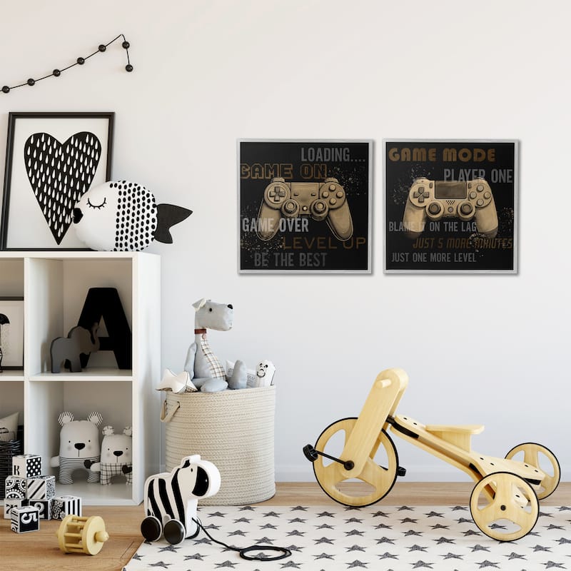 Stupell Vintage Game Controls & Phrases Framed Giclee Art Design By Kim Allen (Set of 2)