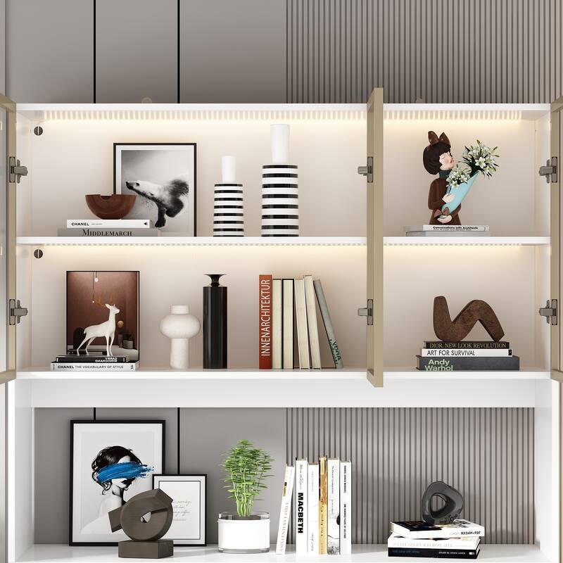 Tall Modular Display Storage Cabinet Bookcase w/Light Home Office