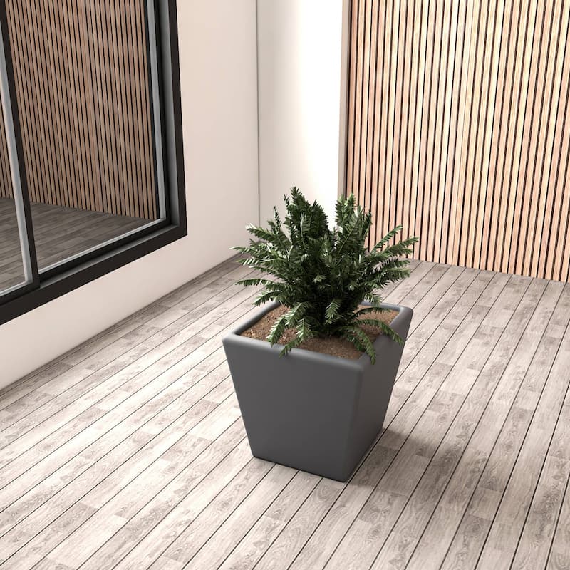 Blossom Fiberstone Tapered Square Planter, Modern Weather-Resistant Indoor/Outdoor Pot with Drainage by LeisureMod
