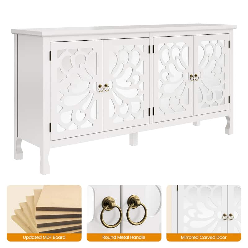 63'' Modern Buffet Cabinet with Mirrored Door and Adjustable Shelves