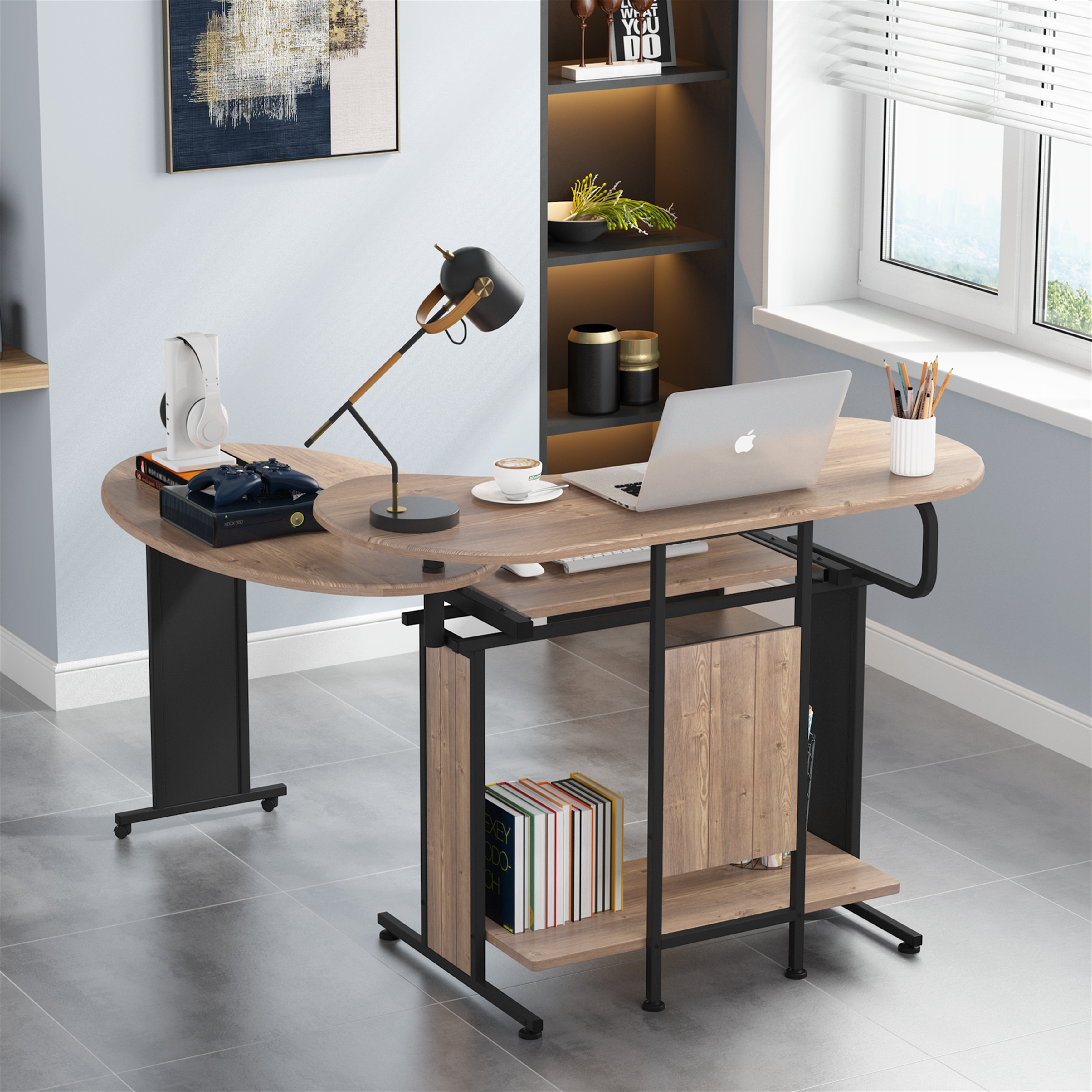Rotating Corner Desk L Shaped Computer Desk Workstation Bed