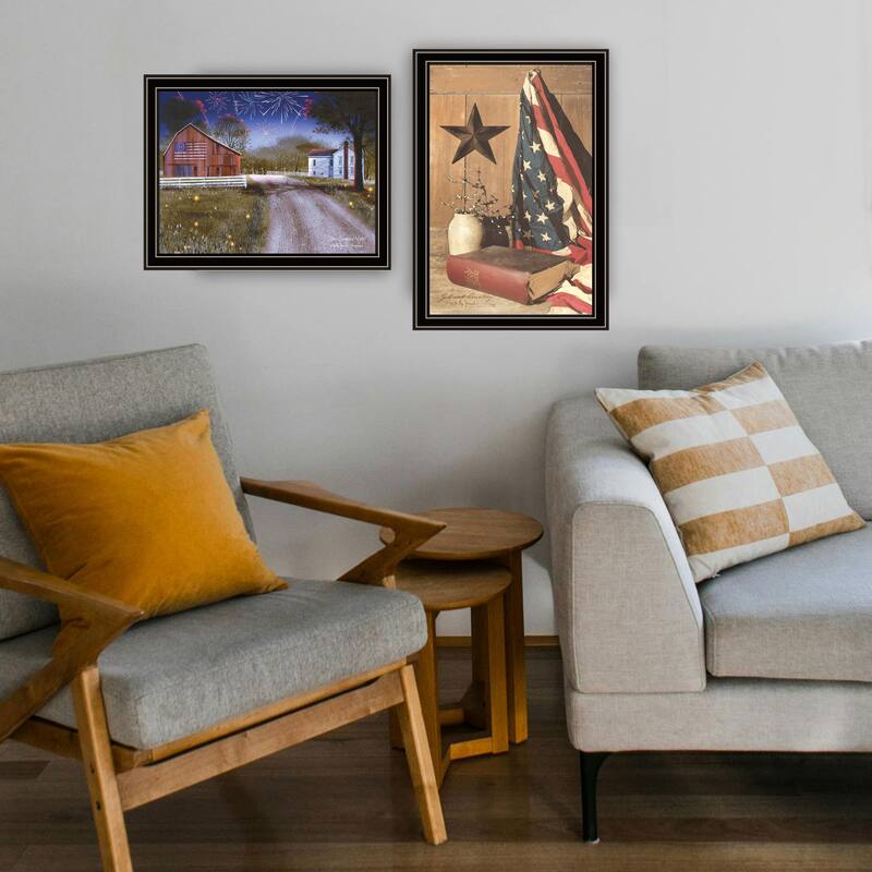 2-Piece Framed Wall Art Set - Star Spangled Night & God & Country, Black Frame
