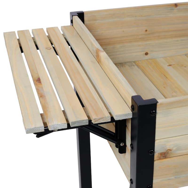 Modern Garden Bed Premium Fir Wood Garden Bed with Folding Storage Shelf, for Outdoor Patio Deck Balcony - 8' x 10'