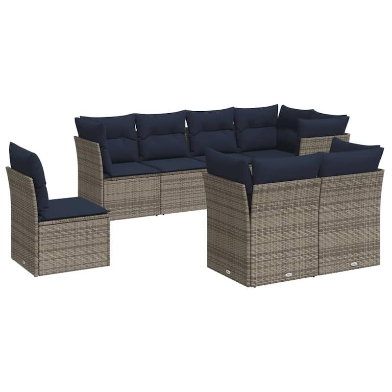 vidaXL 8/9 Piece Patio Sofa Set with Cushions Brown/Gray Poly Rattan - 21.7 x 24.4 x 27.2