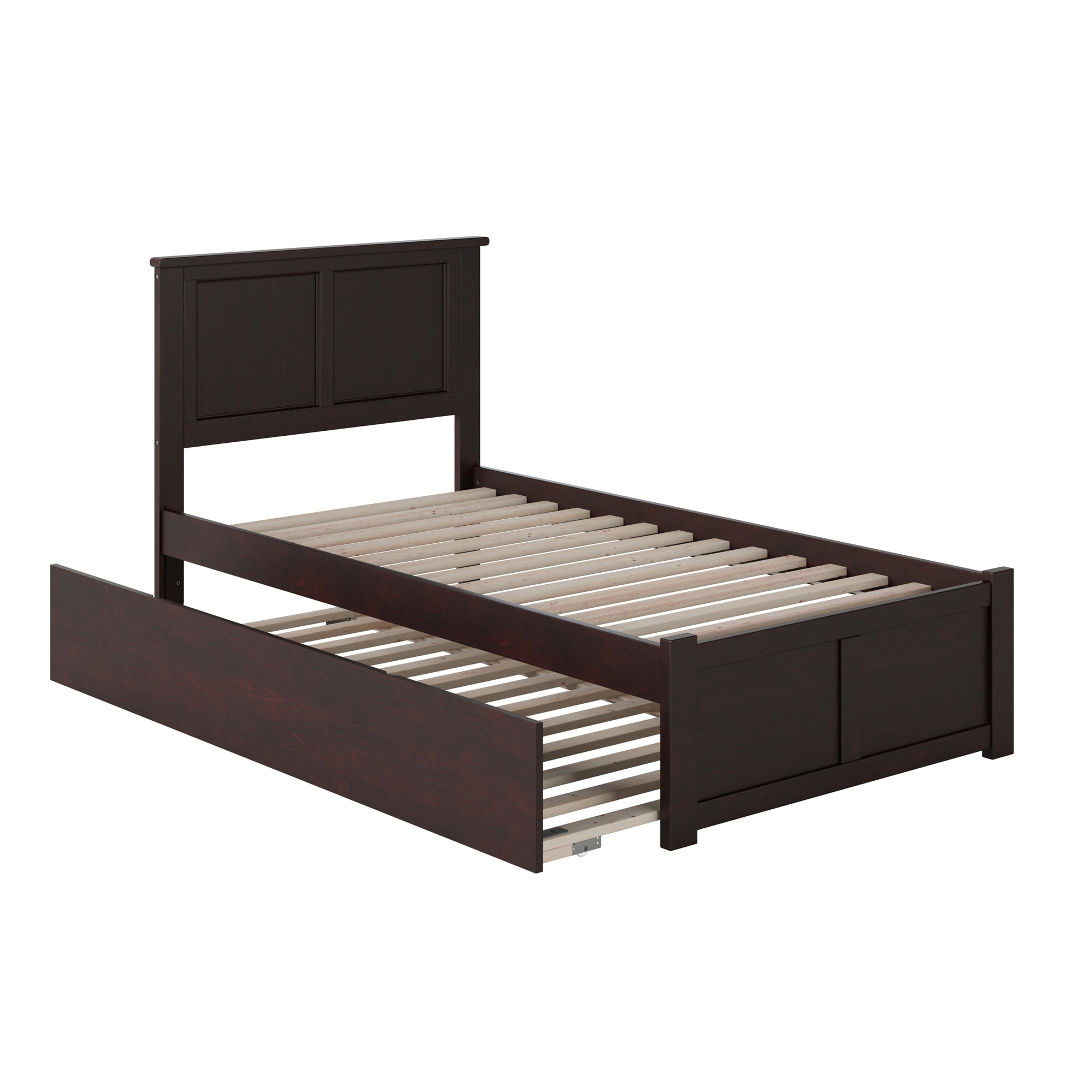 Madison Twin XL Solid Wood Platform Bed with Footboard & Twin XL Trundle in Espresso