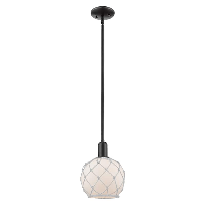 Innovations Lighting Endless Possibilities Arcadia - Farmhouse Rope - 1 Light 8" Stem Hung Mini Pendant - White Glass with White Rope/Matte Black