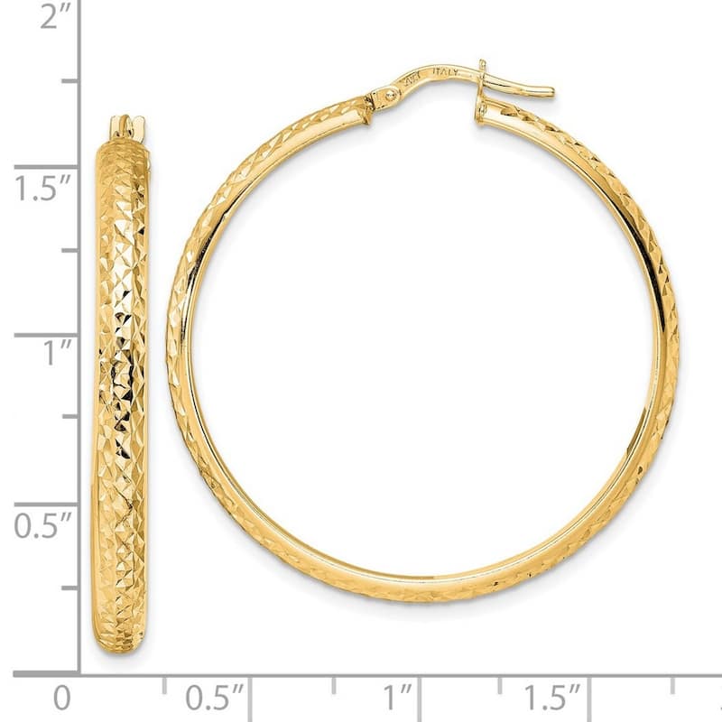 Curata 14k Yellow Gold Full Diamond Cut 39x4mm Hoop Earrings