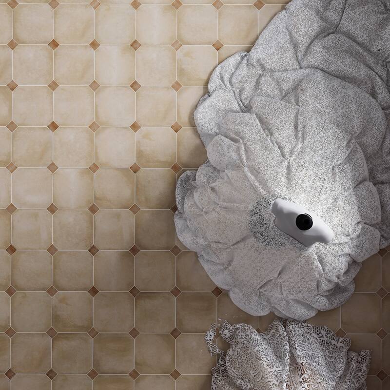 Merola Tile Laverton Octagon Beige with Taco Natural 7-7/8" x 7-7/8" Porcelain Floor and Wall Tile - Case (50 Tiles)