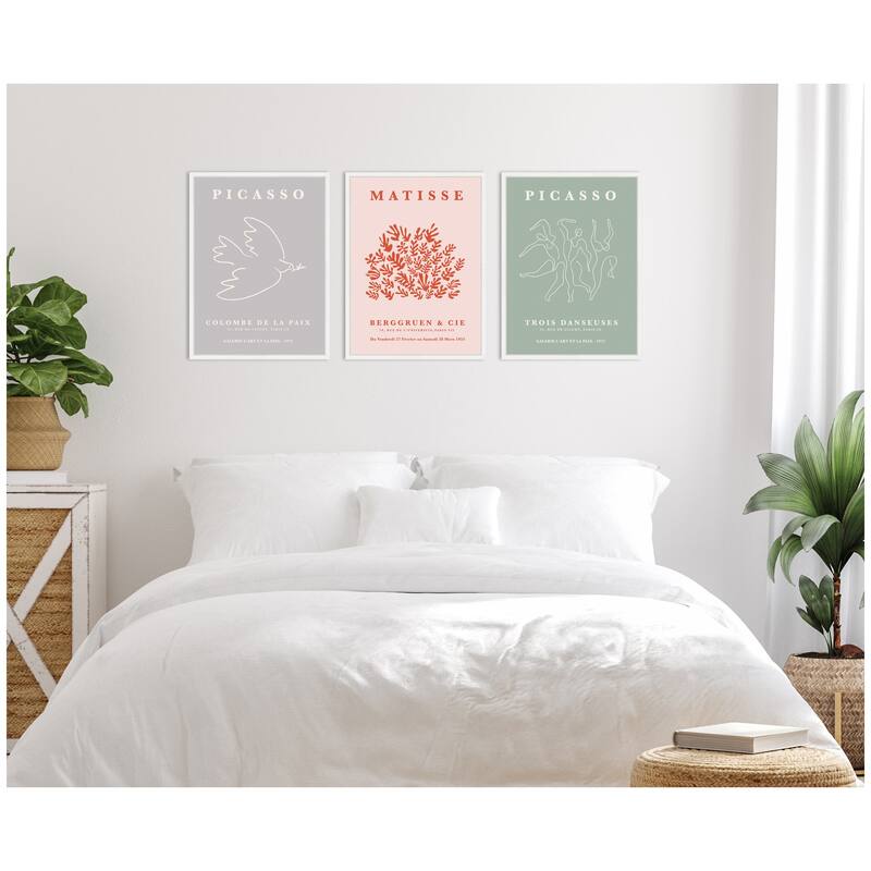 Kate and Laurel Picasso Inspired Bird & Inspired Dance 3 Piece Framed Canvas Wall Art Set by Gabrielly Guedes