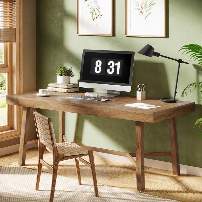 70.8-Inch Executive Desk, Large Computer Desk for Home Office, Modern Style, Oak
