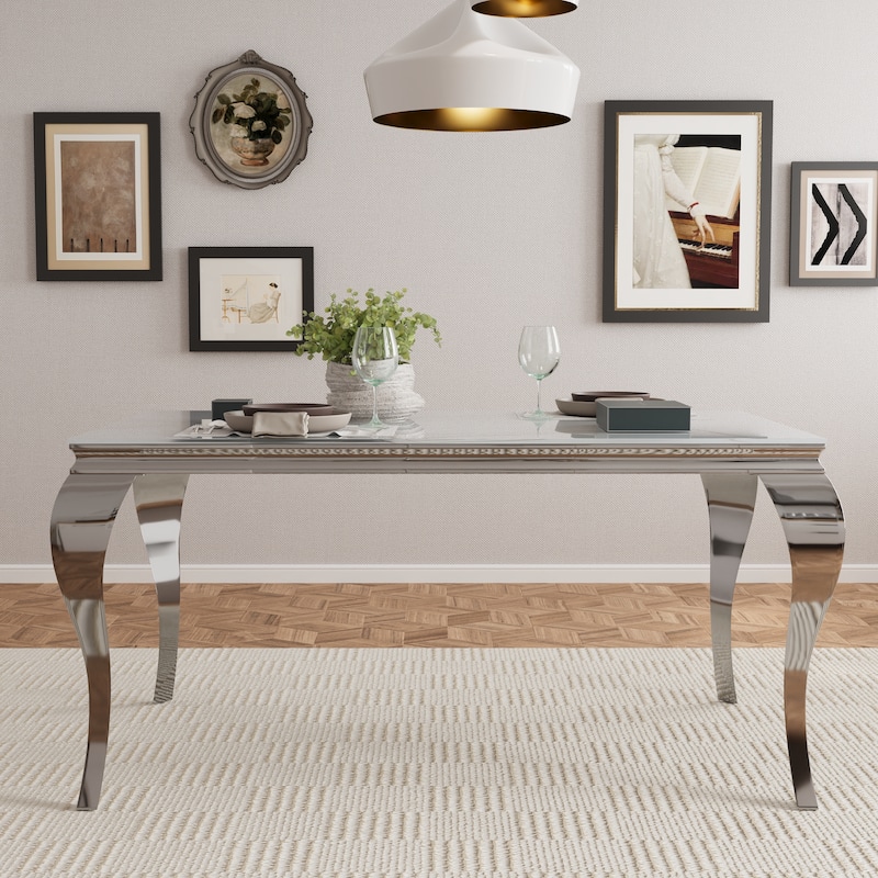Luxurious Clear Tempered Glass Dining Table Set with Heavy Duty Dining Chairs