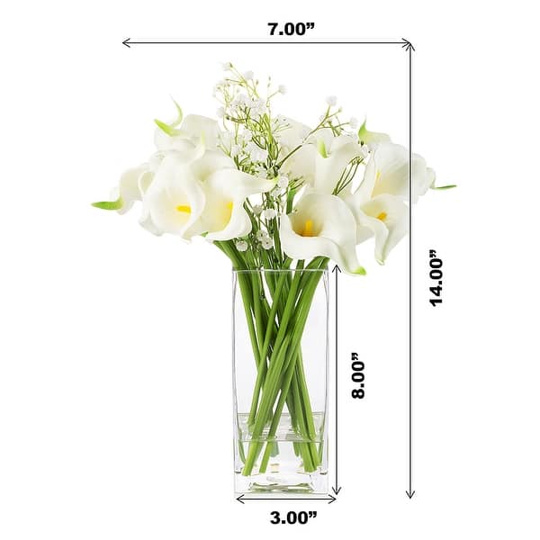 Enova Home Mixed Artificial Real Touch Lily and Baby Breath Flower Arrangement in Clear Glass Vase with Faux Water - Cream White
