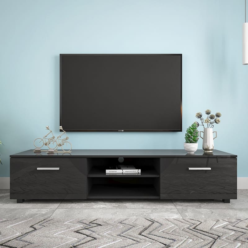 Modern 62.99" TV Stand with Open Shelves and Storage Cabinets for TVs Up to 70"