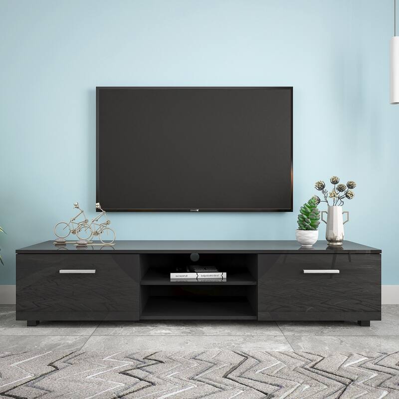 Modern Style 62.99" TV Stand with Open Shelves and 2 Storage Cabinet for TVs Up to 70"