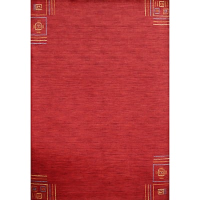 Red Solid Gabbeh Indian Area Rug Handmade Wool Carpet - 5'3" x 7'7"