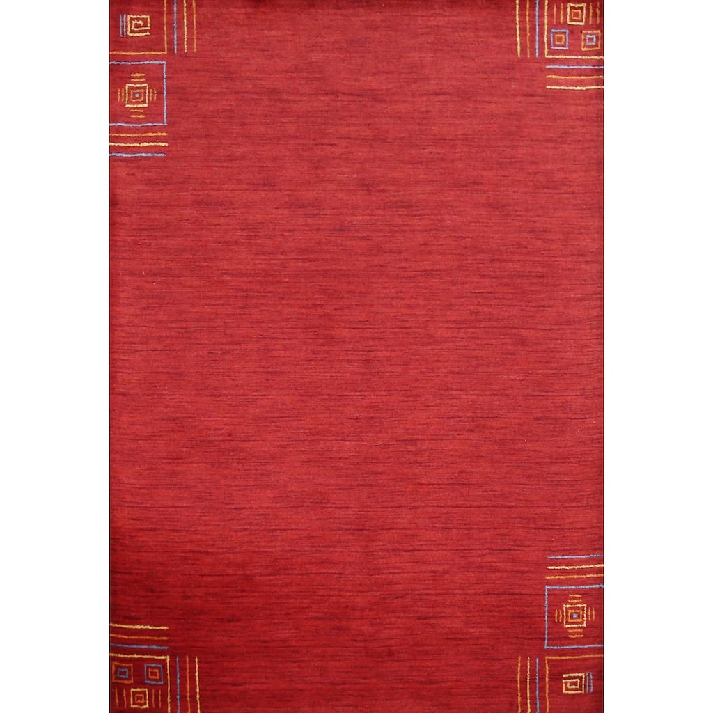 Red Solid Gabbeh Indian Area Rug Handmade Wool Carpet - 5'3" x 7'7"