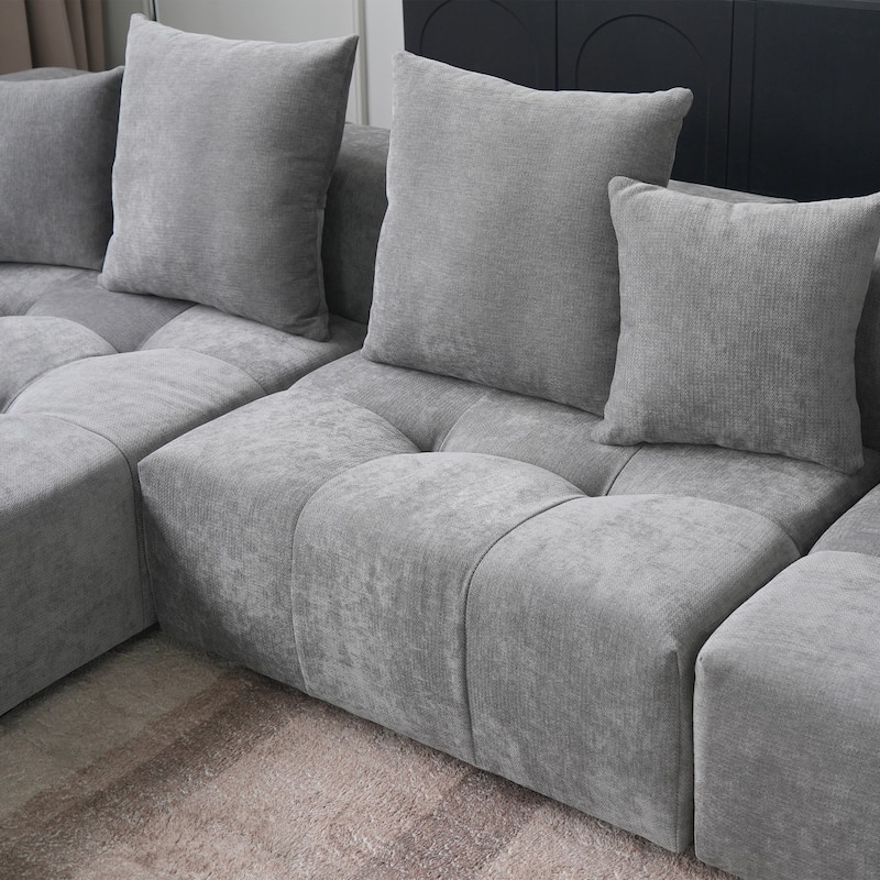 119 Inch Cloud Couch Modular Sectional Sofa with Ottoman,Linen Deep Seat with Pillows Couches for Living Room