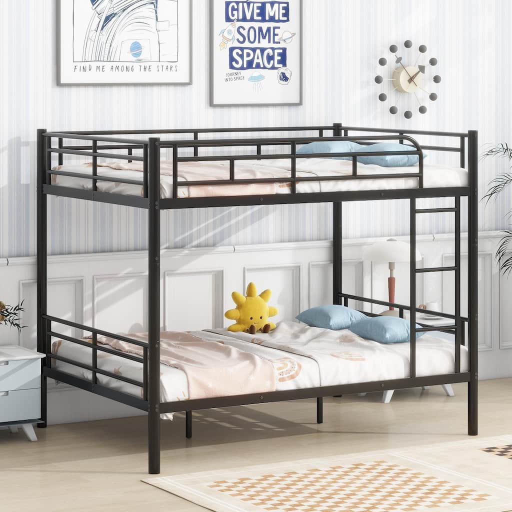 Various Sizes Metal Bunk Beds Frame with Ladder and High Guardrail, Heavy Duty Metal Bunk Beds🛍️🛒