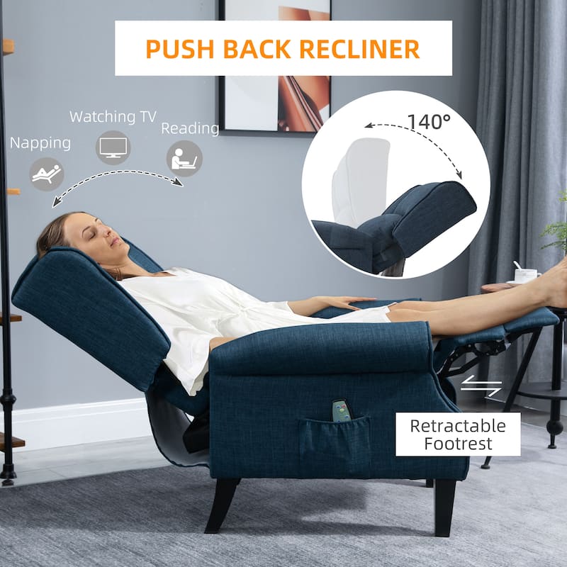 Wingback Manual Recliner Sofa Linen Fabric Heating Vibration Massage Lounge Chair with Adjustable Footrest, Wired Remote Control