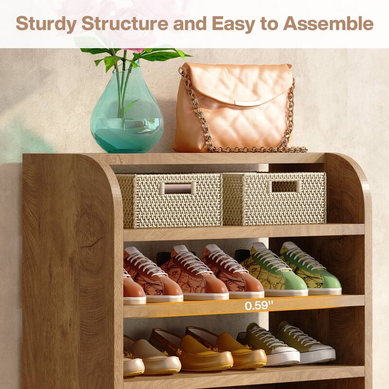 8-Tier Tall Shoe Rack for Entryway, Wood Color