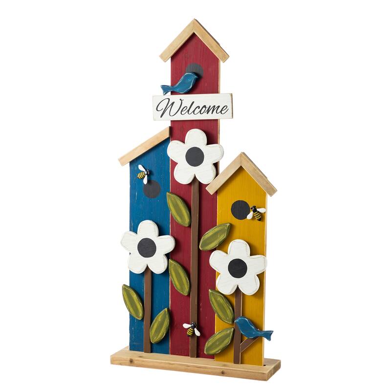 Glitzhome 30"H Detachable Solid Wood Birdhouse Shaped Porch Decor