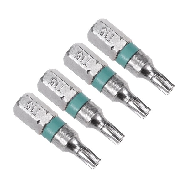 4Pcs 1/4-Inch Hex Shank 25mm Length T15 Torx Hole Screw Driver Screwdriver Bits - H1/4x25xT15 4pcs