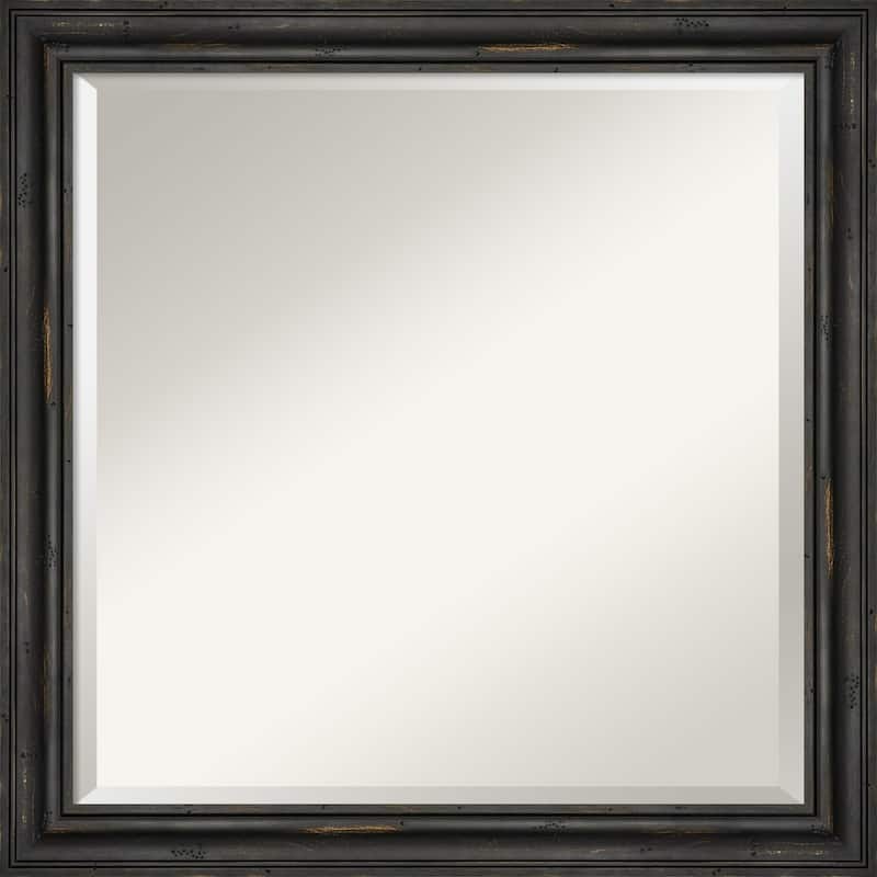 Beveled Wood Bathroom Wall Mirror - Rustic Pine Black Narrow Frame