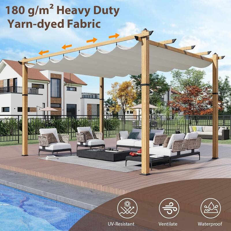 10*13FT Aluminum Flower Rack Grape Rack, Imitation Wood Grain Column Khaki