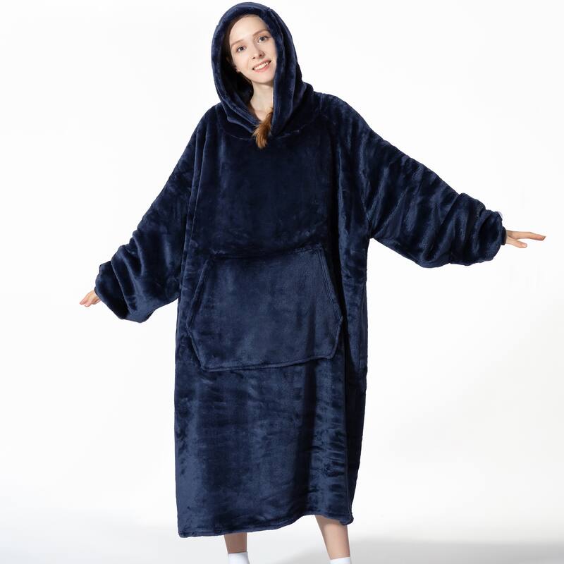 Wearable Blanket Oversized Soft Microplush Hood, Sleeves, Pouch Pocket
