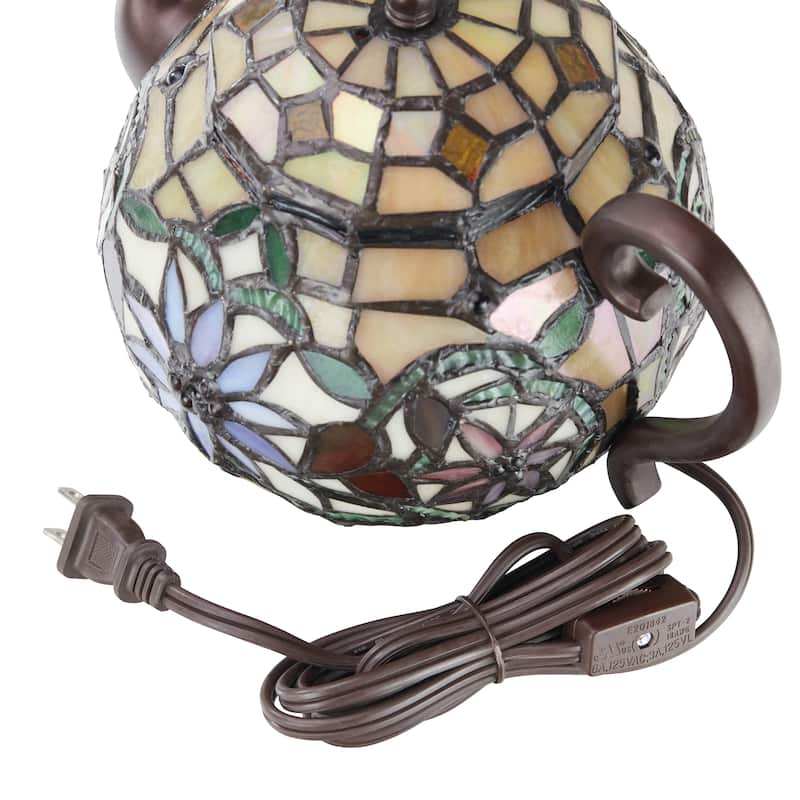 Copper Grove Carnach 6.5-inch high Stained Glass Teapot Accent Lamp - 10"L x 7"W x 6.5"H