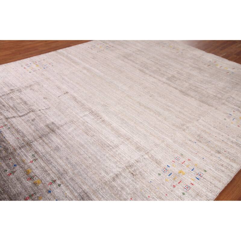 Tribal Gabbeh Oriental Area Rug Handmade Silk Beige Carpet - 8'0" x 9'8"