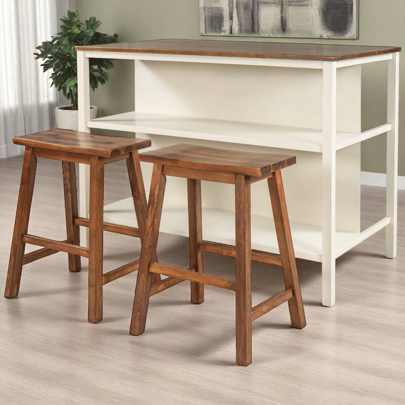 3-Piece Solid Wood 45" Table Set with 2 Stools, Counter Height Dining Set with Open Storage Shelves for Dining Room or Kitchen