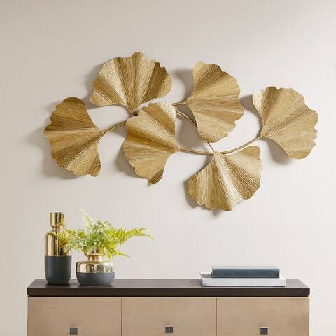 Martha Stewart Faye Gold Foil Ginkgo Leaf Wall Art
