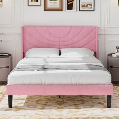 Javlergo Upholstered Bed Frame with Wingback Panel Headboard, No Box Spring Needed