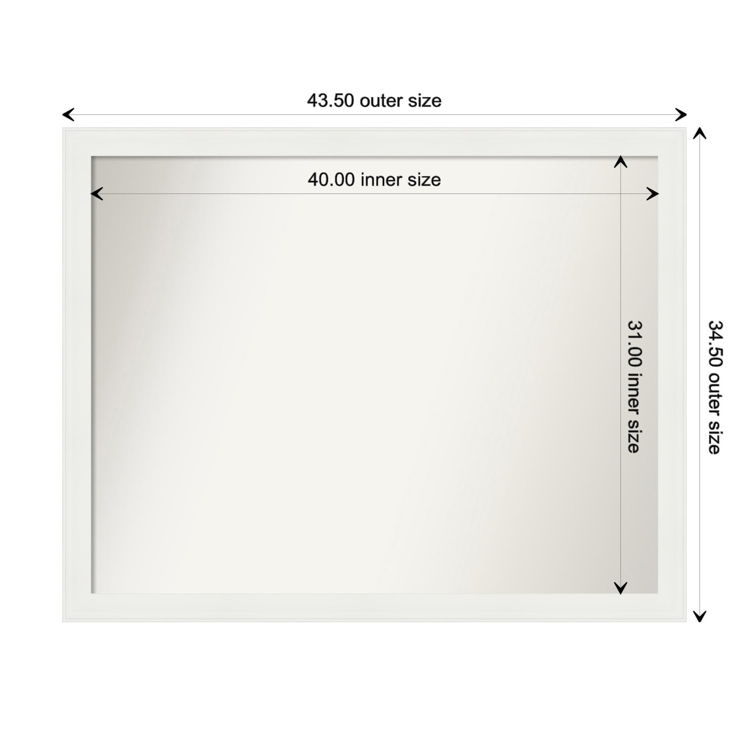 Vanity White Narrow Framed Non-Beveled Custom Wall Mirror, Bathroom Vanity Mirror