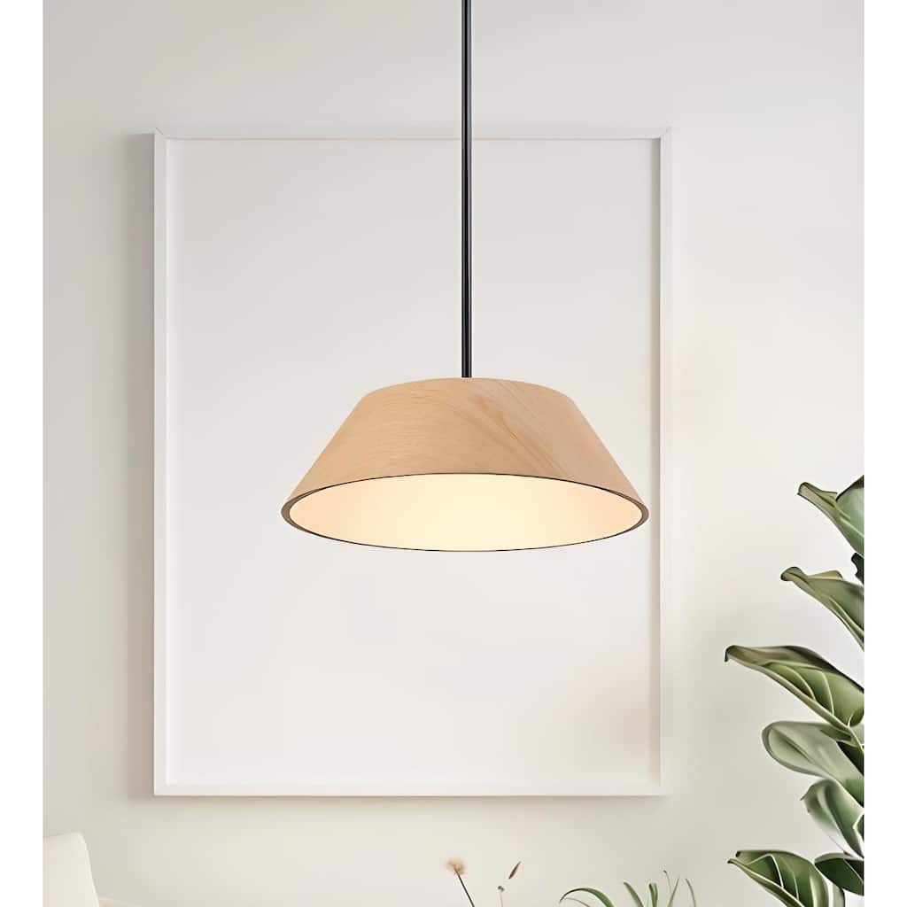 1-Light 15.7" Wide Modern Scandinavian-Style Wood-Like Pendant Lamp with Lamp Shade diffuser