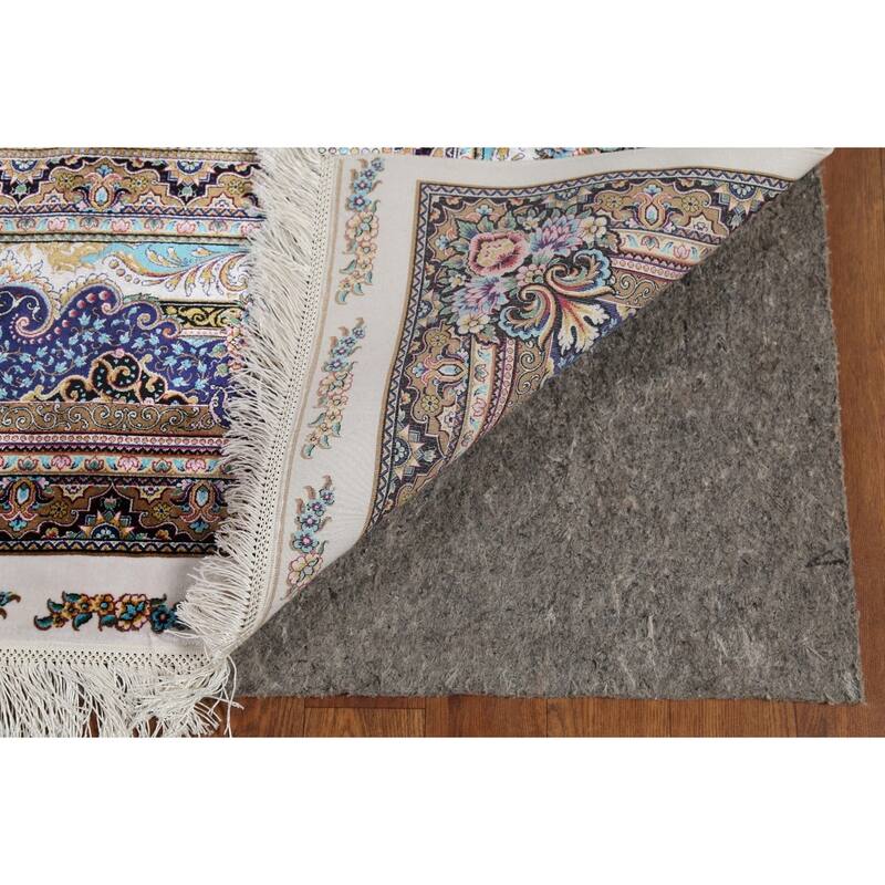 Victorian Style Qum Turkish Area Rug Beige Machine Made Carpet - 7'8" x 11'1"
