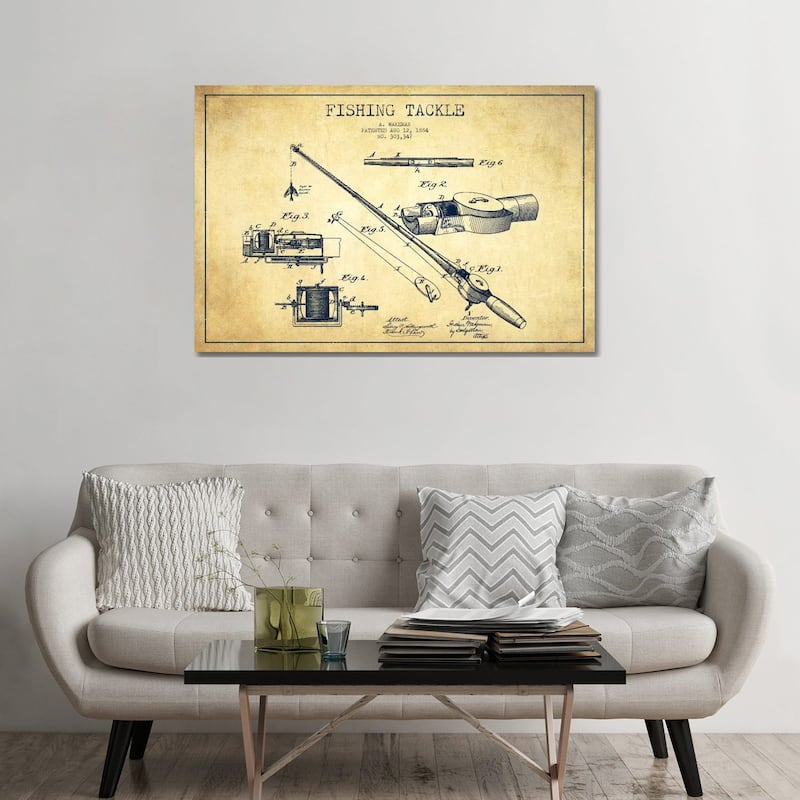iCanvas "Fishing Tackle Vintage Patent Blueprint" by Aged Pixel Canvas Print - 32x48x1.5