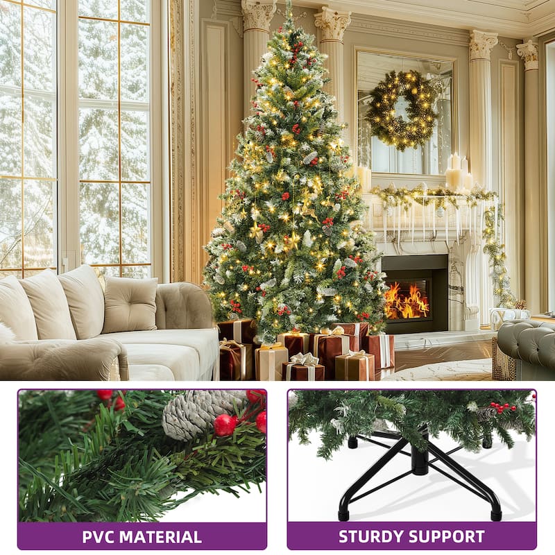 6/7.5/9 FT Pre-Lit Frosted Pine Artificial Christmas Tree with LED Lights