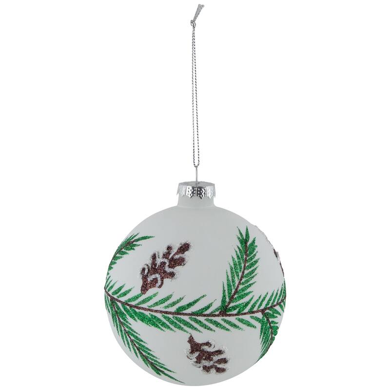 Glittered Glass Ball Christmas Ornaments with Pine Cones - 4" (100mm) - 4ct